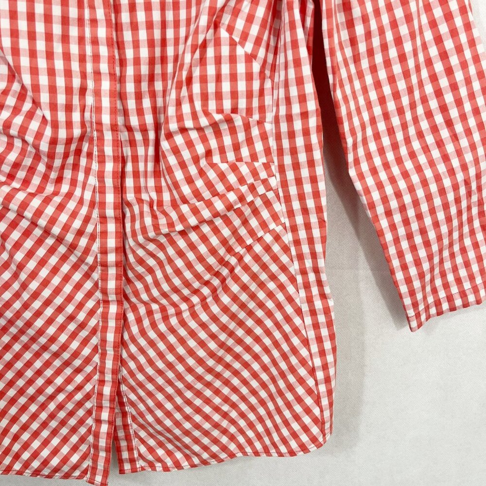 Lafayette 148 Orange Gingham Ruched Button Down Shirt Plaid - Women's Size 4‎ - Picture 3 of 7